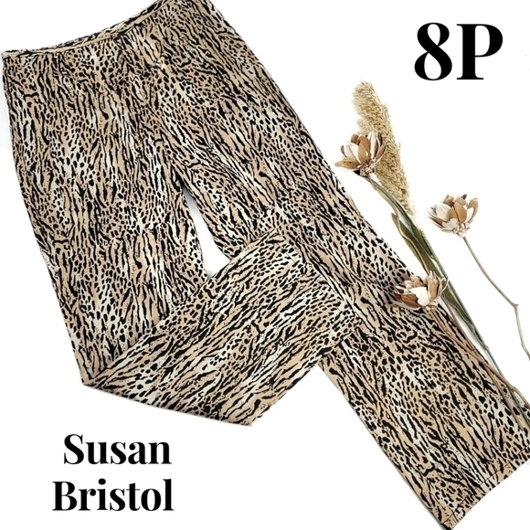 New Susan Bristol Leopard Print Cotton Spandex Pants Size 8 Petite - Picture 1 of 13
